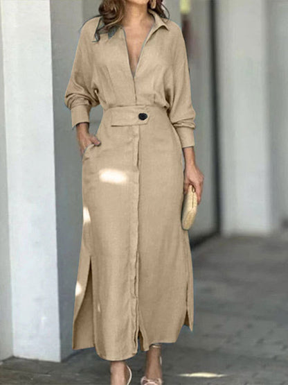 Abito Camicia Elegante a Maniche Lunghe Semplice