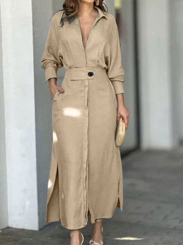 Abito Camicia Elegante a Maniche Lunghe Semplice