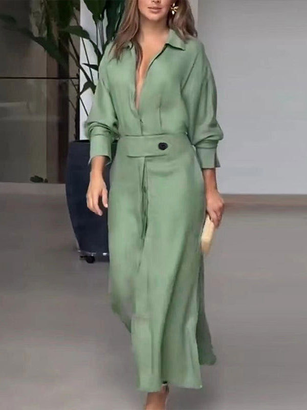 Abito Camicia Elegante a Maniche Lunghe Semplice