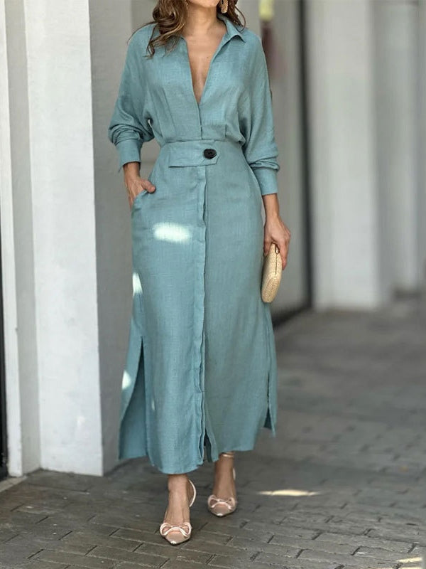 Abito Camicia Semplice Elegante con Maniche Lunghe
