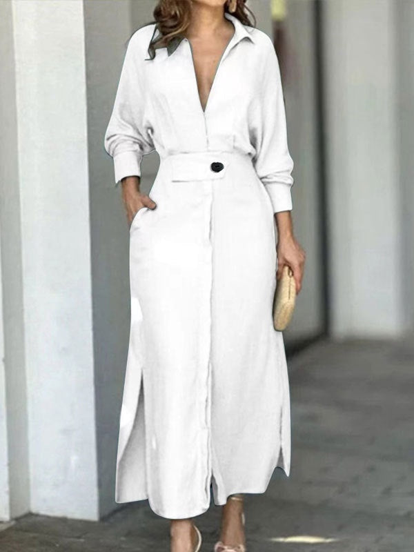 Abito Camicia Elegante a Maniche Lunghe Semplice
