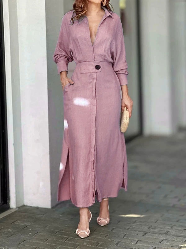 Abito Camicia Semplice Elegante con Maniche Lunghe