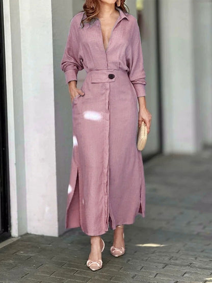 Abito Camicia Semplice Elegante con Maniche Lunghe