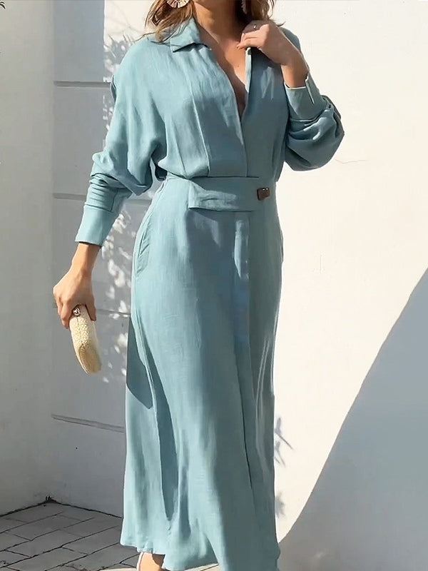 Abito Camicia Semplice Elegante con Maniche Lunghe