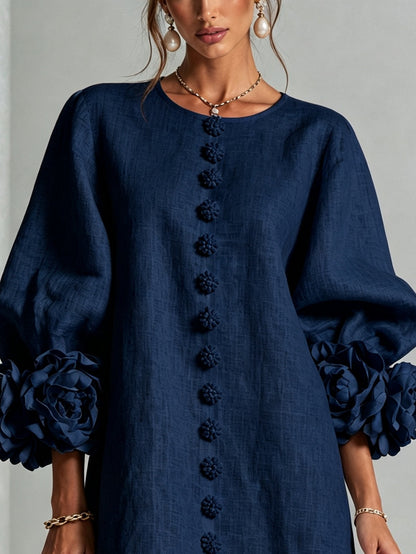Abito Mini Button-down Floreale Blu Navy Con Maniche Floreali Stravaganti