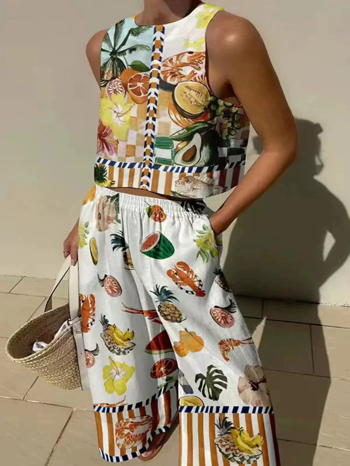 Set di Canotta con Stampa Unica e Pantaloni con Vita Elastica e Tasche