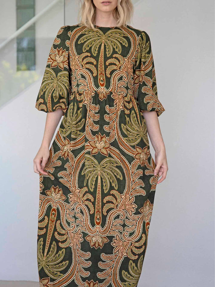 Abito Maxi con Maniche a Puff Verde Palma (con cintura)