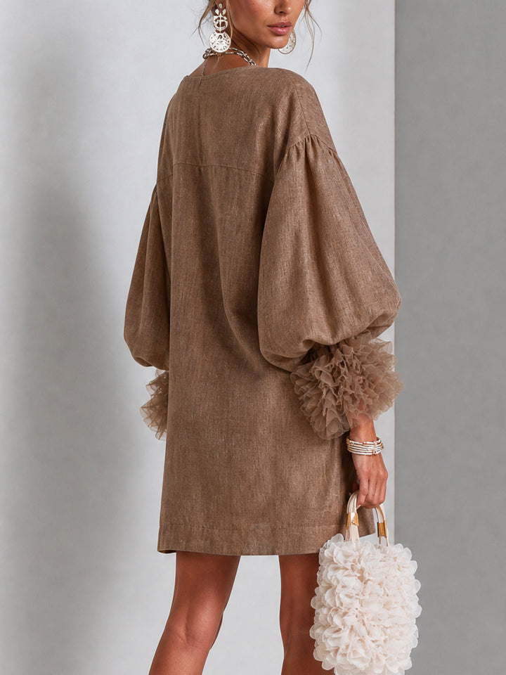 Rebecca | Abito Mini con Maniche a Palloncino e Zip Frontale