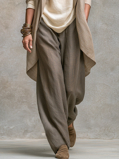 Completo Elegante a Tre Pezzi Beige Grigio Casual con Pantaloni a Gamba Larga