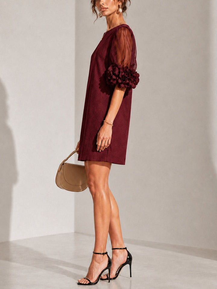 Philippa | Mini Abito con Maniche a Puff e Polsini Floreali