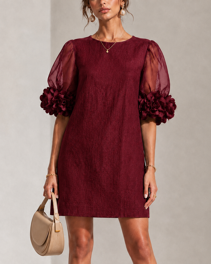 Philippa | Mini Abito con Maniche a Puff e Polsini Floreali
