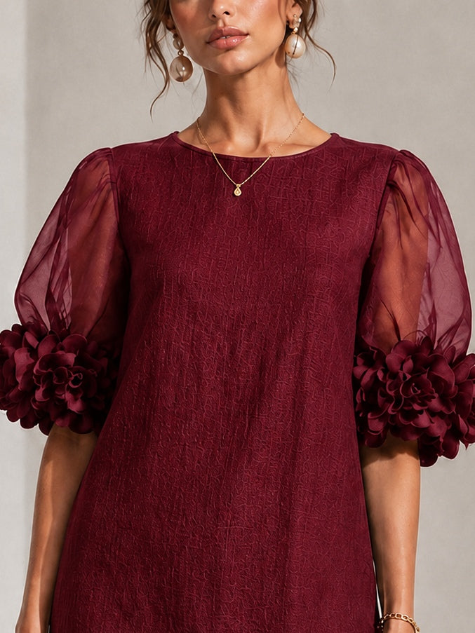 Philippa | Mini Abito con Maniche a Puff e Polsini Floreali