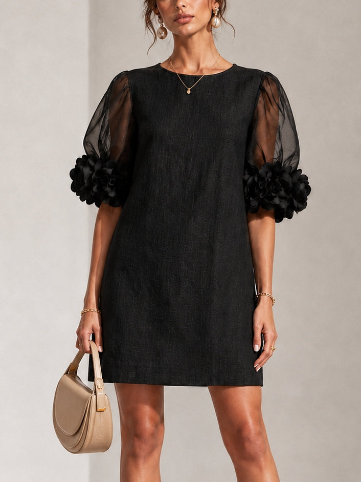 Persephone | Mini Abito con Maniche a Volant e Polsini Floreali