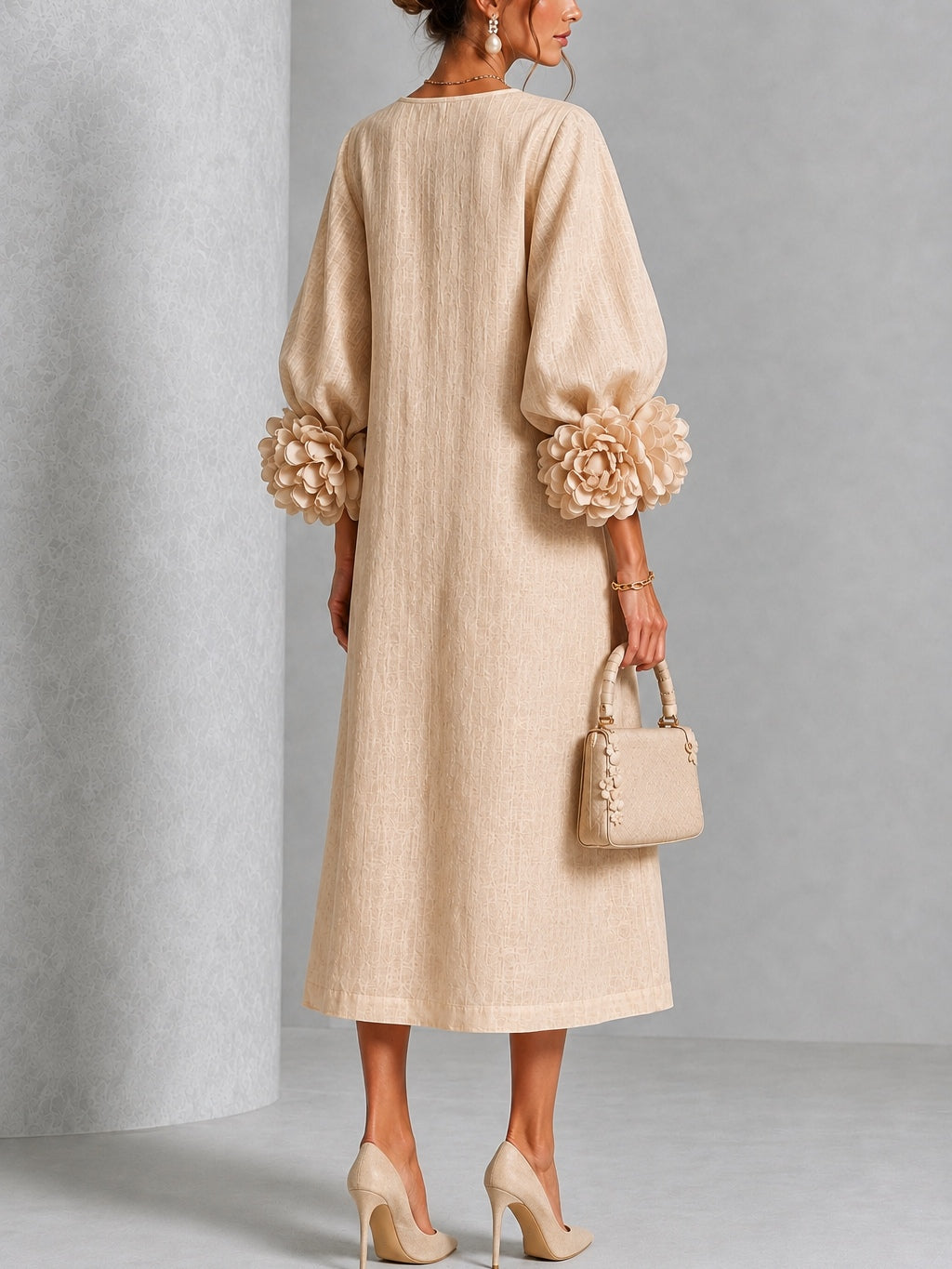 Rosanne | Abito Midi con Maniche a Rosetta