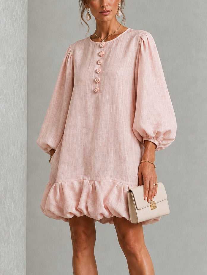 Rosalyn | Mini Abito a Maniche Puff con Bottoni Floreali