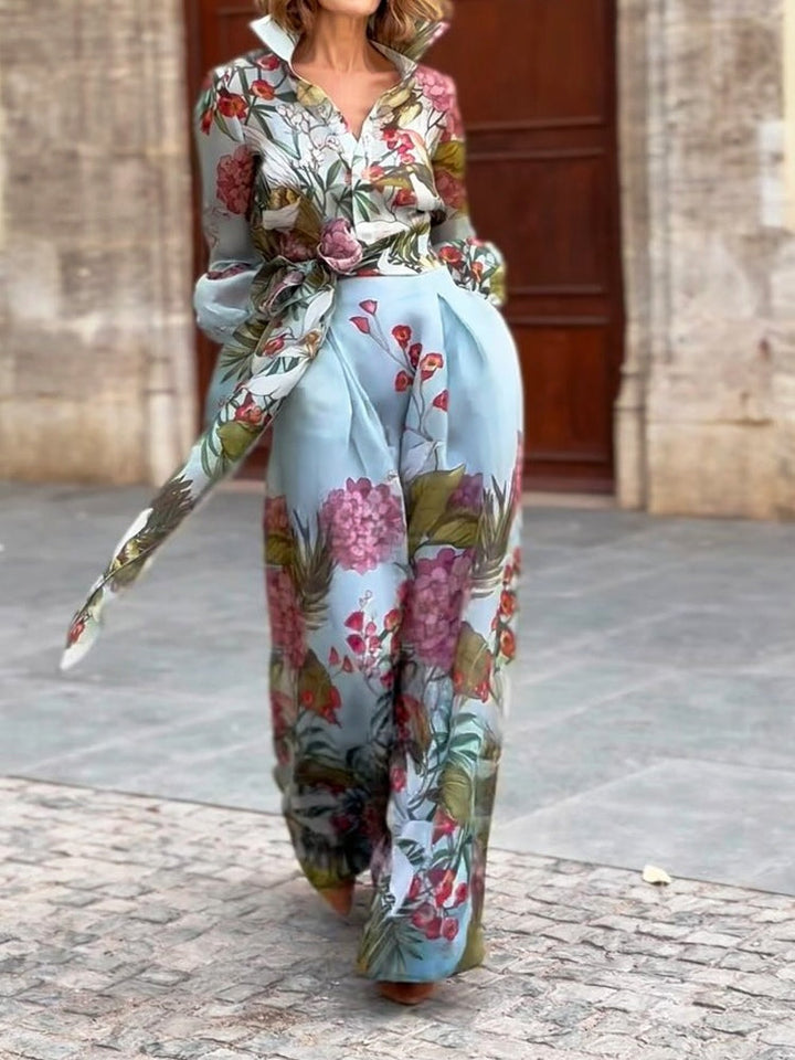 Set di Camicia e Gonna con Stampa Floreale Elegante