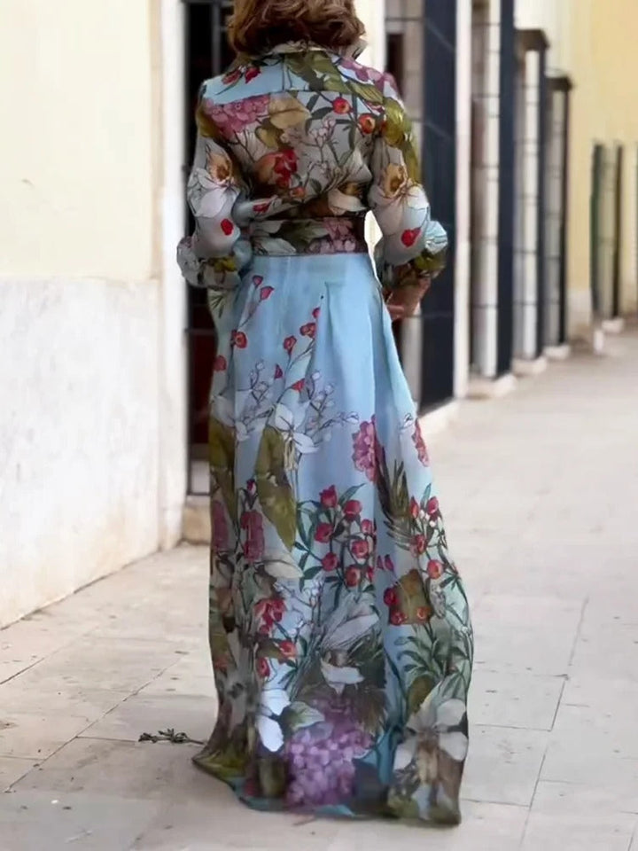 Set di Camicia e Gonna con Stampa Floreale Elegante