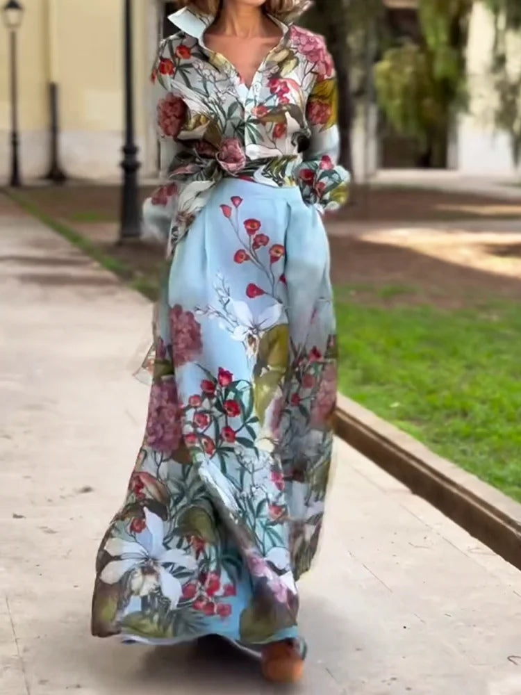 Set di Camicia e Gonna con Stampa Floreale Elegante