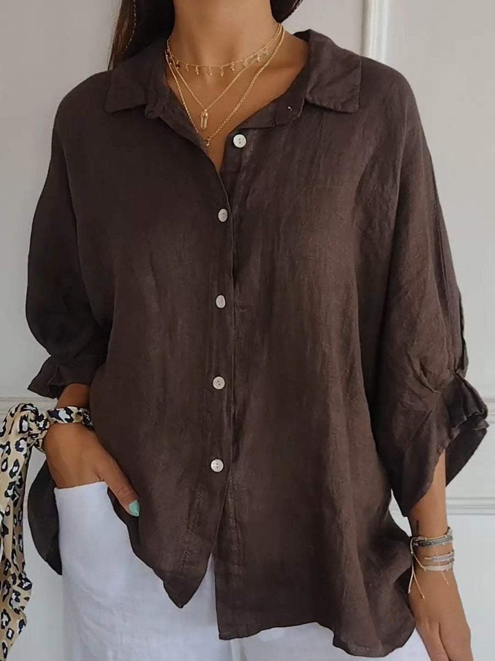 Camicia Casual in Cotone e Lino a Colore Unito