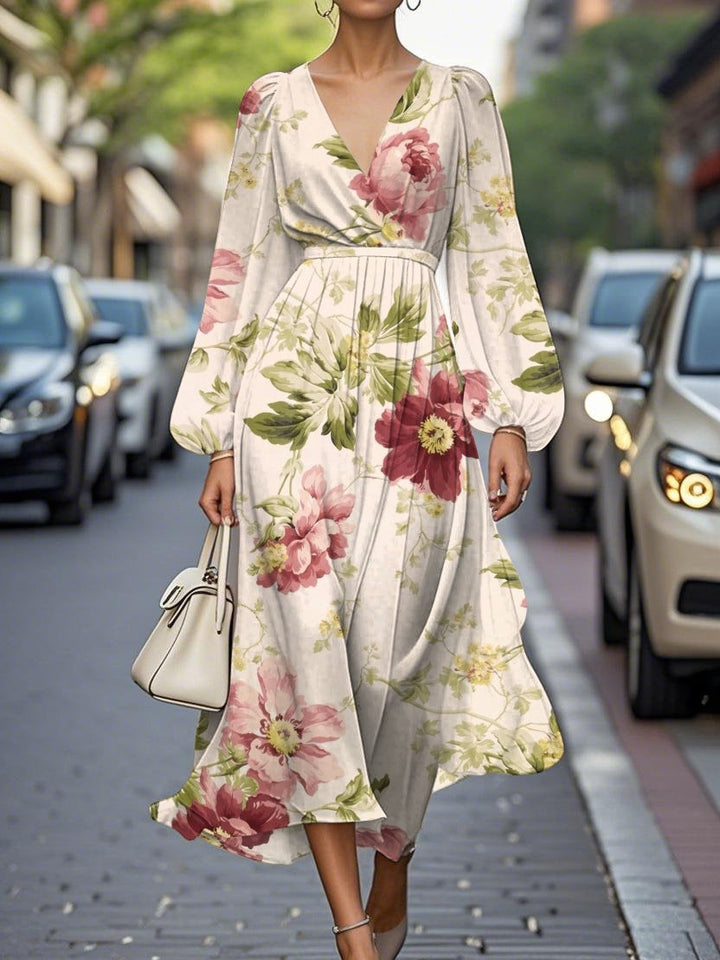 Abito Midi Plissettato in Chiffon con V-scollo Elegante