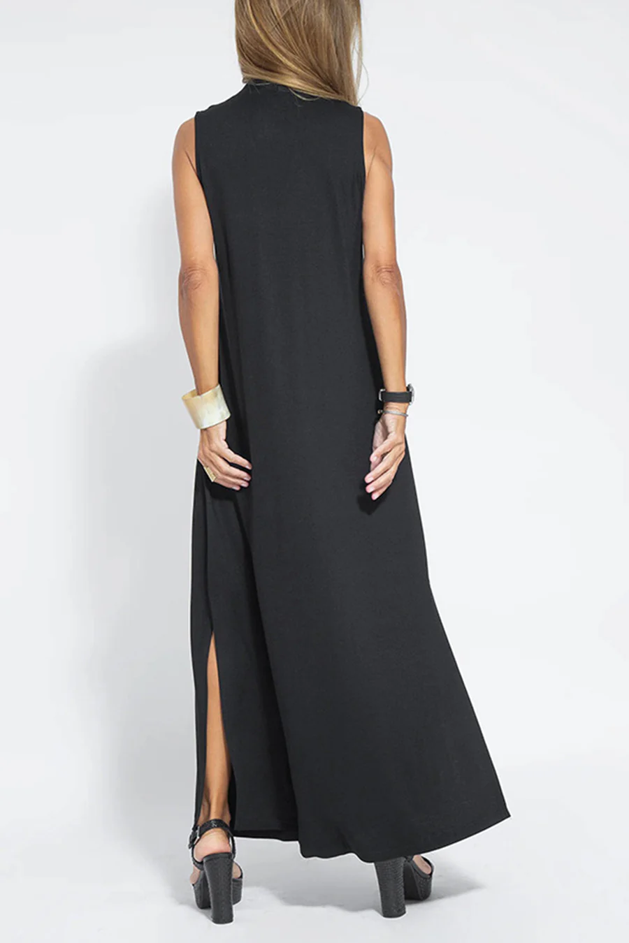 Abito Maxi Senza Maniche di Colore Solido