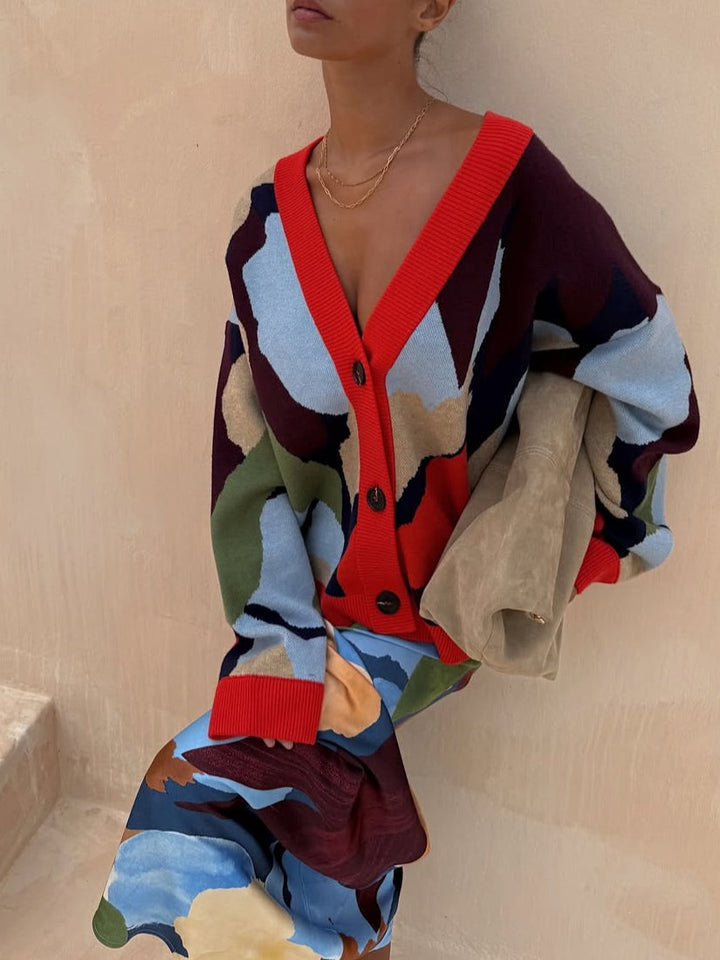 Giacca a Maglia con Motivo Geometrico Astratto