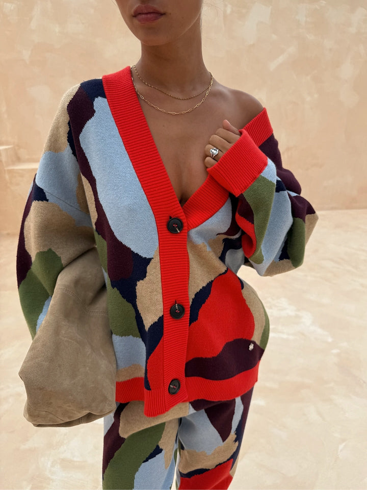 Giacca a Maglia con Motivo Geometrico Astratto