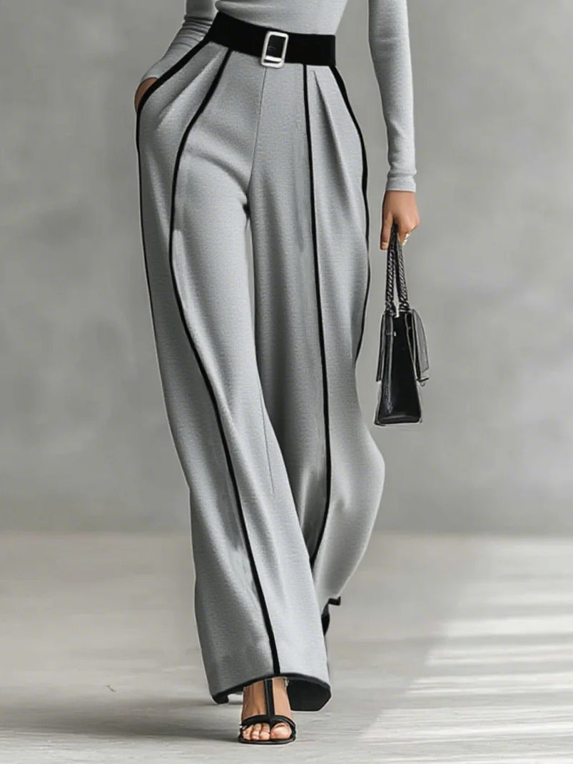 Set di Top a Collo Alto con Maniche Lunghe e Pantaloni a Gamba Larga con Cintura