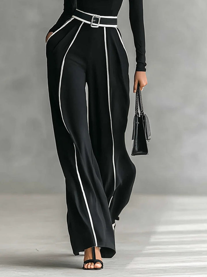 Completo con Top a Collo Alto e Maniche Lunghe con Pantaloni a Gamba Larga e Cintura