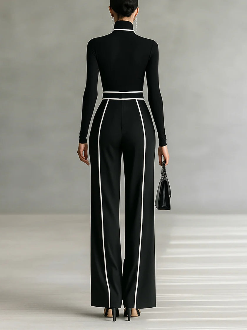 Set di Top a Collo Alto con Maniche Lunghe e Pantaloni a Gamba Larga con Cintura