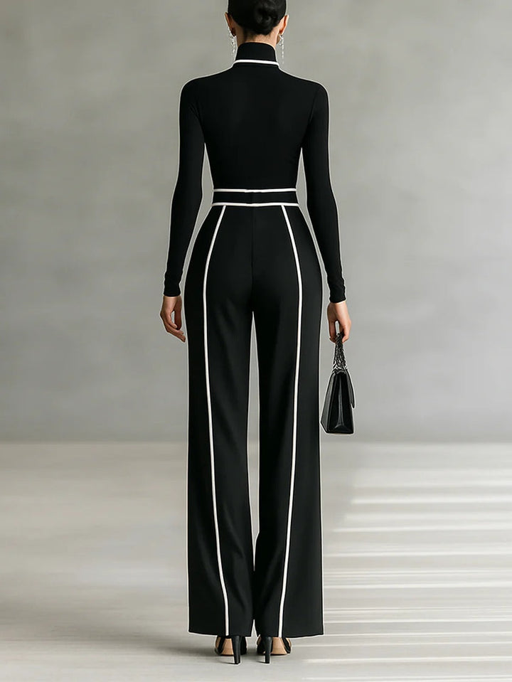 Set di Top a Collo Alto con Maniche Lunghe e Pantaloni a Gamba Larga con Cintura