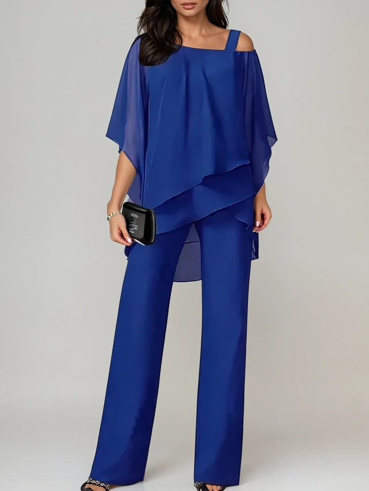 Completo in Chiffon Irregolare Off-the-Shoulder