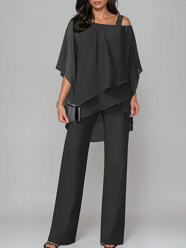 Completo in Chiffon Irregolare Off-the-Shoulder