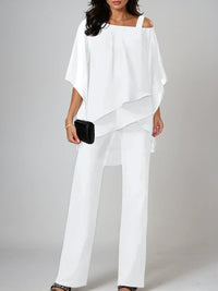 Completo in Chiffon Irregolare Off-the-Shoulder