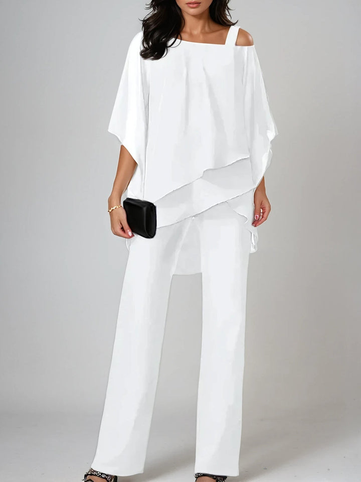 Completo in Chiffon Irregolare Off-the-Shoulder