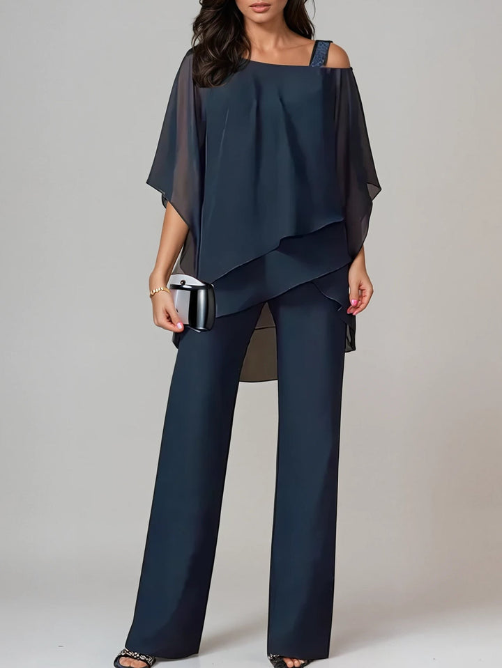 Completo in Chiffon Irregolare Off-the-Shoulder