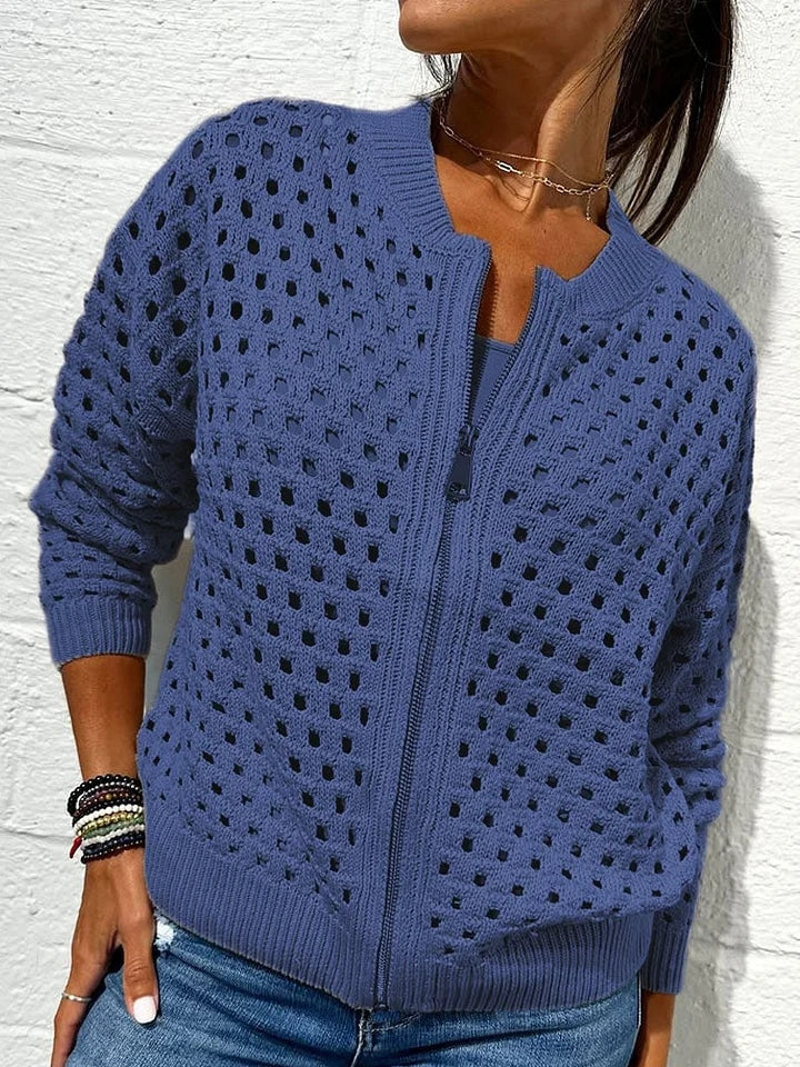 Giacca Casual con Zip in Maglia Openwork