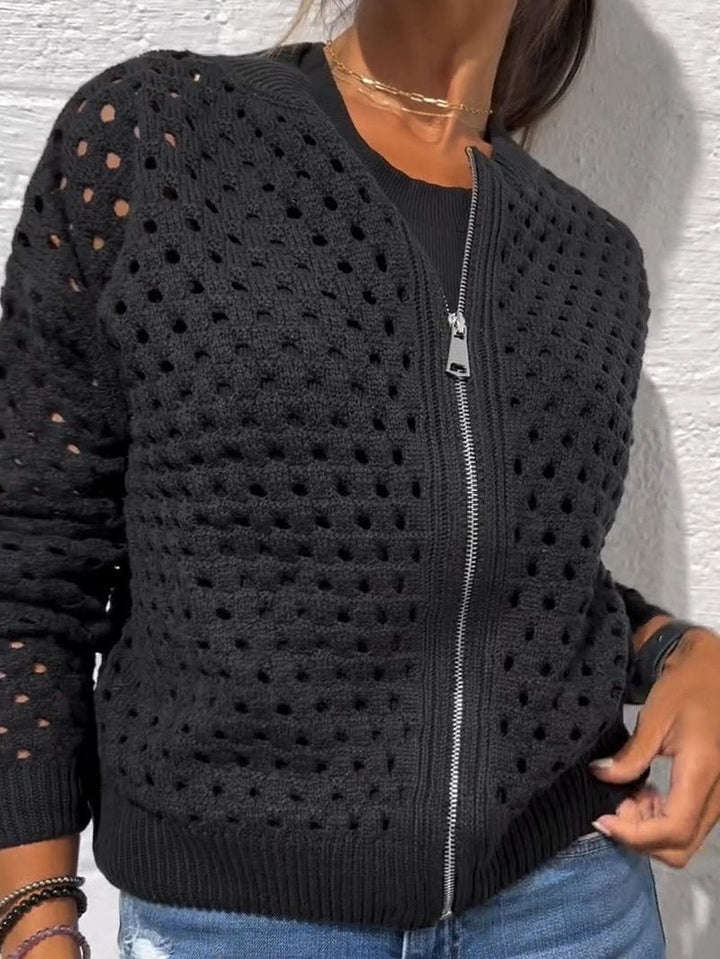 Giacca Casual con Zip in Maglia Openwork