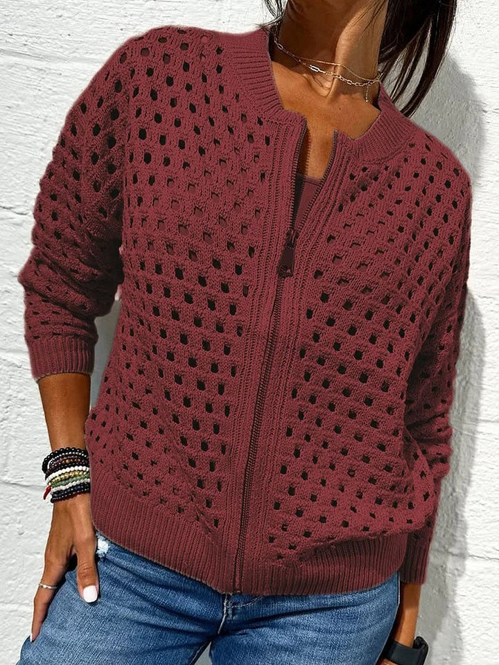 Giacca Casual con Zip in Maglia Openwork
