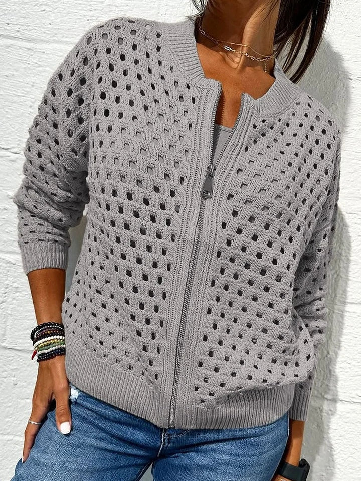 Giacca Casual con Zip in Maglia Openwork
