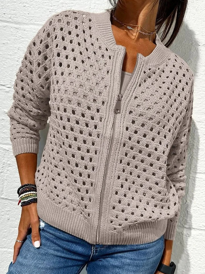 Giacca Casual con Zip in Maglia Openwork