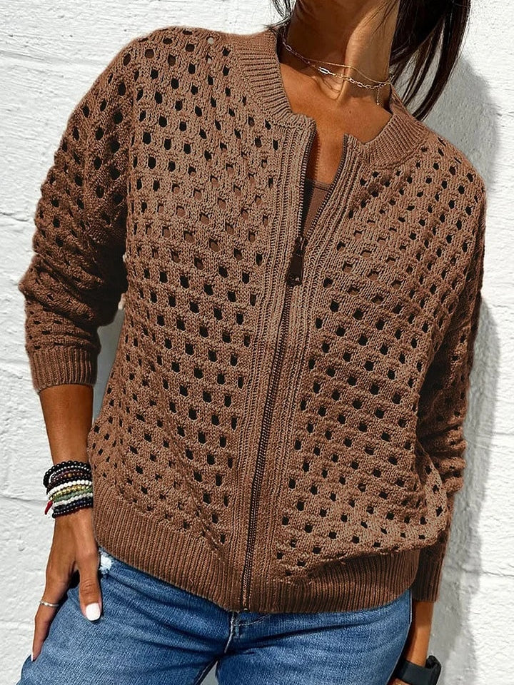 Giacca Casual con Zip in Maglia Openwork