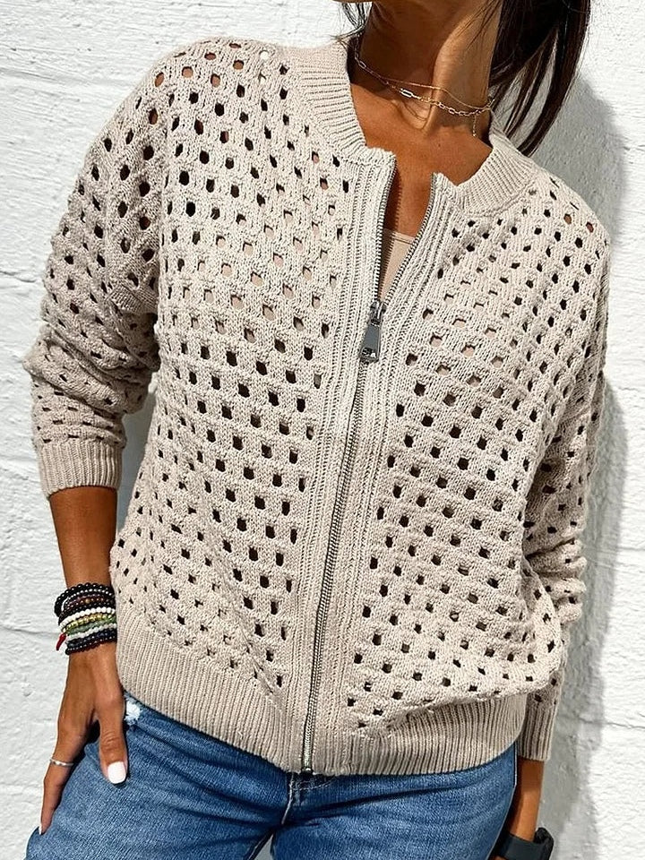 Giacca Casual con Zip in Maglia Openwork