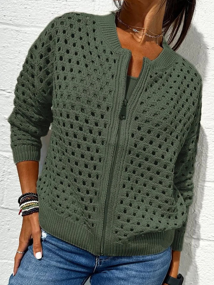 Giacca Casual con Zip in Maglia Openwork