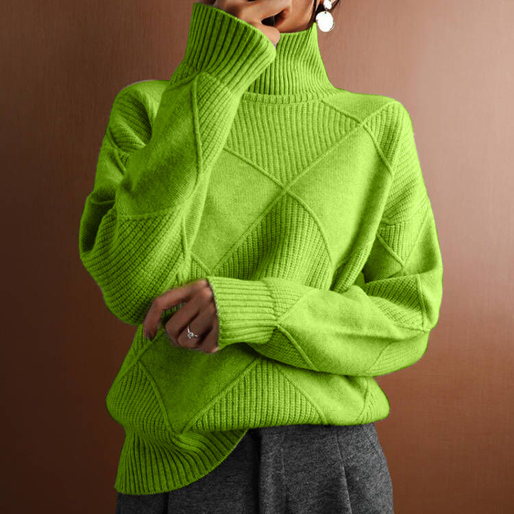 Maglione invernale lungo a maniche lunghe con collo alto e motivo a losanghe
