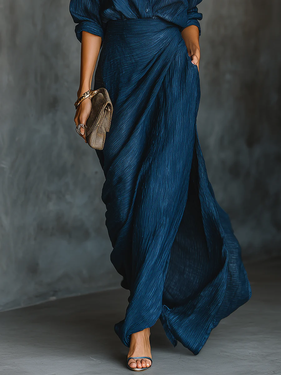Elegante Set Camicia in Cotone e Lino Blu Scuro