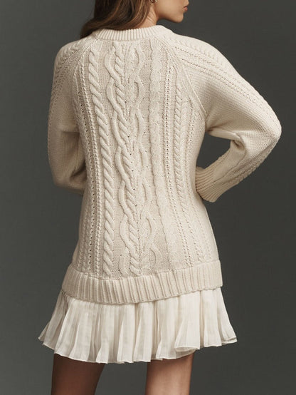 Abito Mini in Maglia Cable Color Avorio