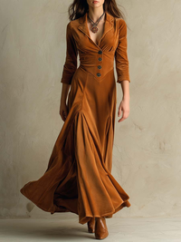 Abito lungo in velluto marrone elegante rétro con colletto