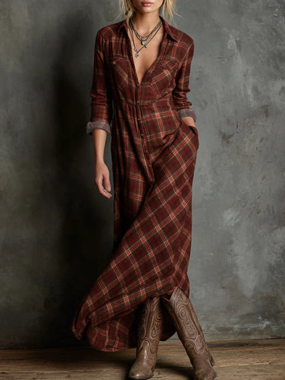 Abito lungo a camicia a righe verdi con colletto a risvolto