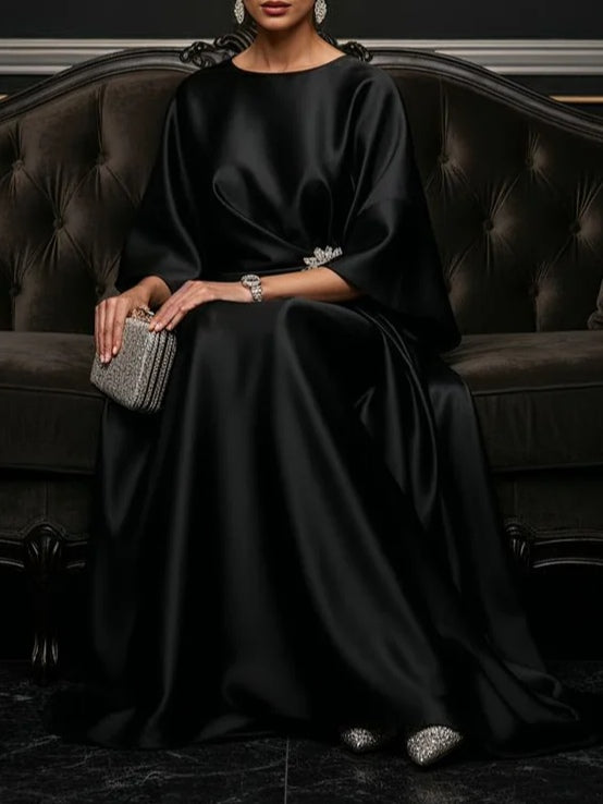 Abito Maxi in Satin Nero Luxe